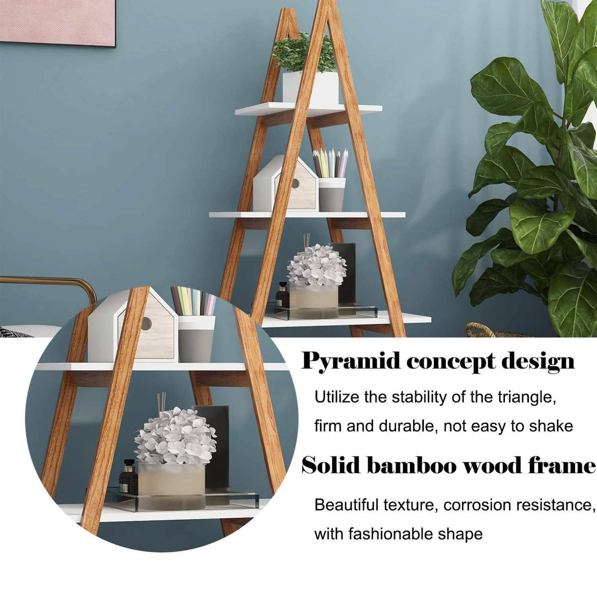 4-Tier Bookshelf Wooden Ladder Shelf Wooden Bookcase A- Shaped - A-1 Thread Vault