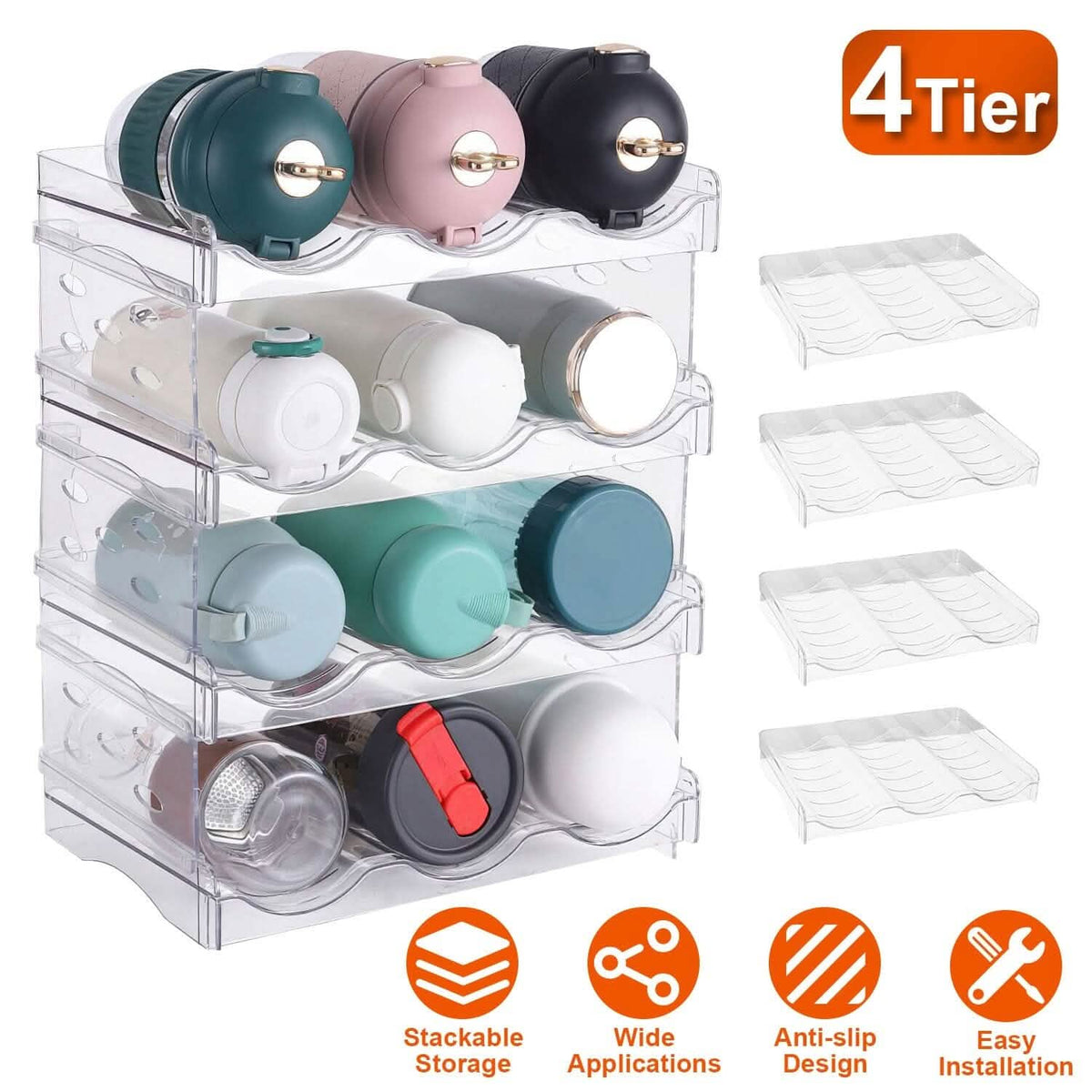 4-Tier Bottle Storage 12 Bottles Transparent Stackable Organizer Holder Shelf - A-1 Thread Vault