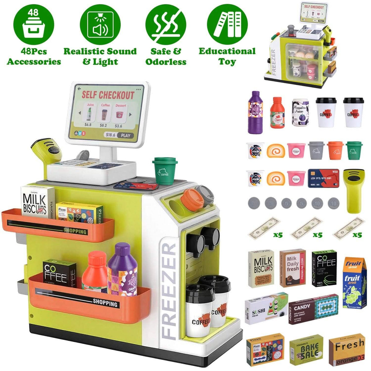 48-Piece: Pretend Cash Register Play Toy Set - A-1 Thread Vault