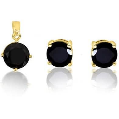 4ct Gold Filled High Polish Finish Genuine Black Round Set Charm and Earrings - A-1 Thread Vault