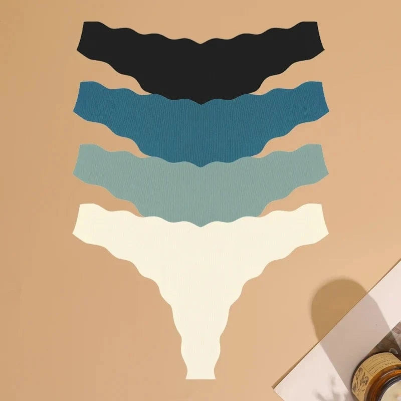 4pcs Seamless Knitting Underwear Women Ultra-Soft Panties Sexy Breathable Solid Thongs Female Low Waist Stretchy G-String T-Back - A-1 Thread Vault