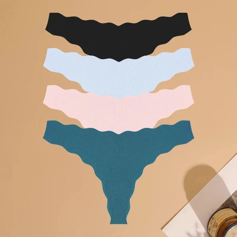 4pcs Seamless Knitting Underwear Women Ultra-Soft Panties Sexy Breathable Solid Thongs Female Low Waist Stretchy G-String T-Back - A-1 Thread Vault