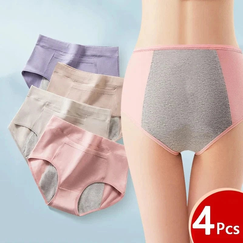 4Pcs Women's Menstrual Panties Physiological Pants Leak Proof Underwear Ladies Period Panty High Waist Cotton Briefs Lingerie - A-1 Thread Vault