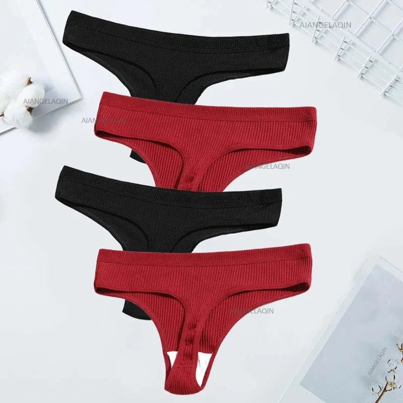 4Pcs Women's Panties Fashion Striped Thongs Soft Cotton Underwear Ladies Sexy Lingeries Sports Breathable G-Strings Cozy T-Back - A-1 Thread Vault