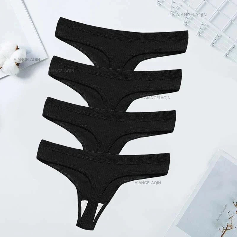 4Pcs Women's Panties Fashion Striped Thongs Soft Cotton Underwear Ladies Sexy Lingeries Sports Breathable G-Strings Cozy T-Back - A-1 Thread Vault