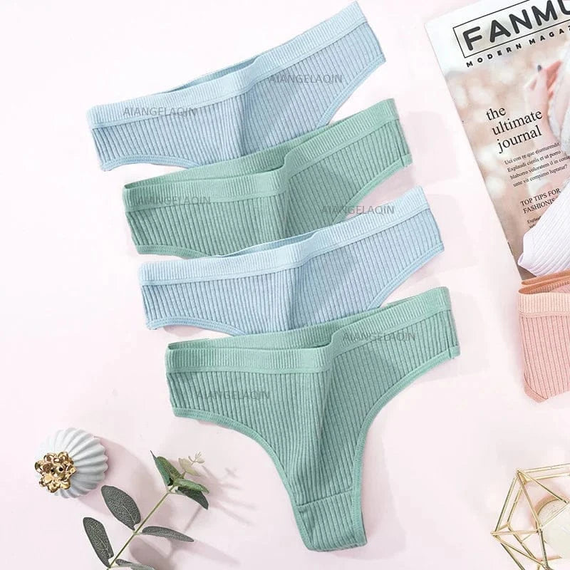 4Pcs Women's Panties Fashion Striped Thongs Soft Cotton Underwear Ladies Sexy Lingeries Sports Breathable G-Strings Cozy T-Back - A-1 Thread Vault