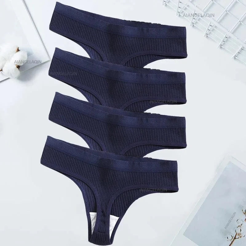4Pcs Women's Panties Fashion Striped Thongs Soft Cotton Underwear Ladies Sexy Lingeries Sports Breathable G-Strings Cozy T-Back - A-1 Thread Vault