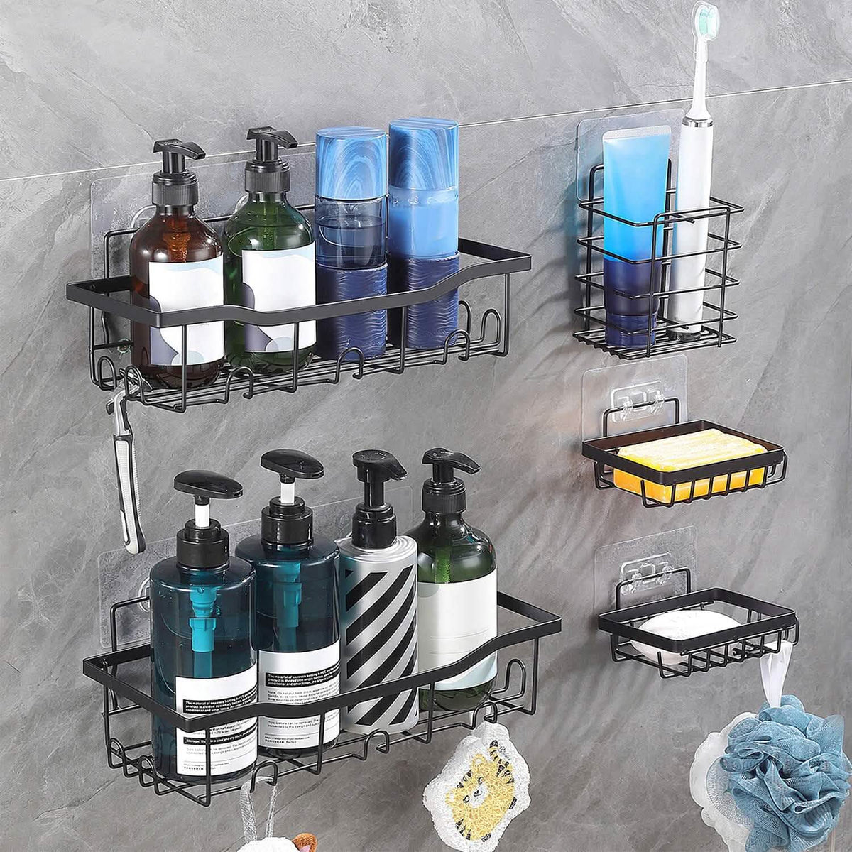 5-Pack: Shower Caddy Shelves with 18 Inbuilt Hooks - A-1 Thread Vault