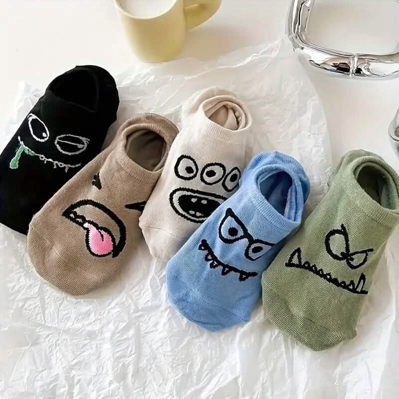 5-Pairs: Cartoon Print Low Cut Ankle Socks - A-1 Thread Vault