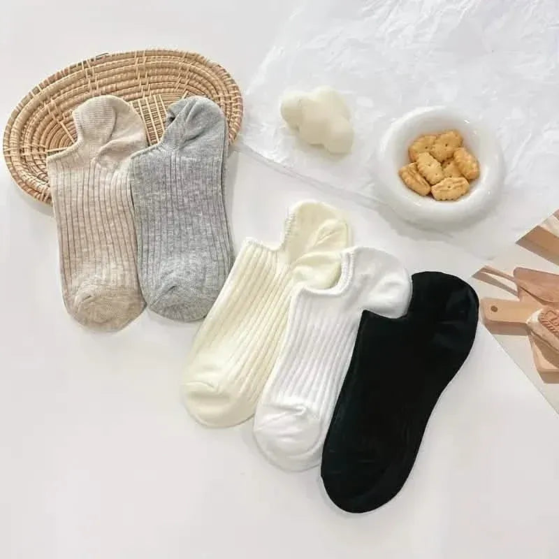 5-Pairs: Women's No-Show Socks, Elegant Solid Colors - A-1 Thread Vault