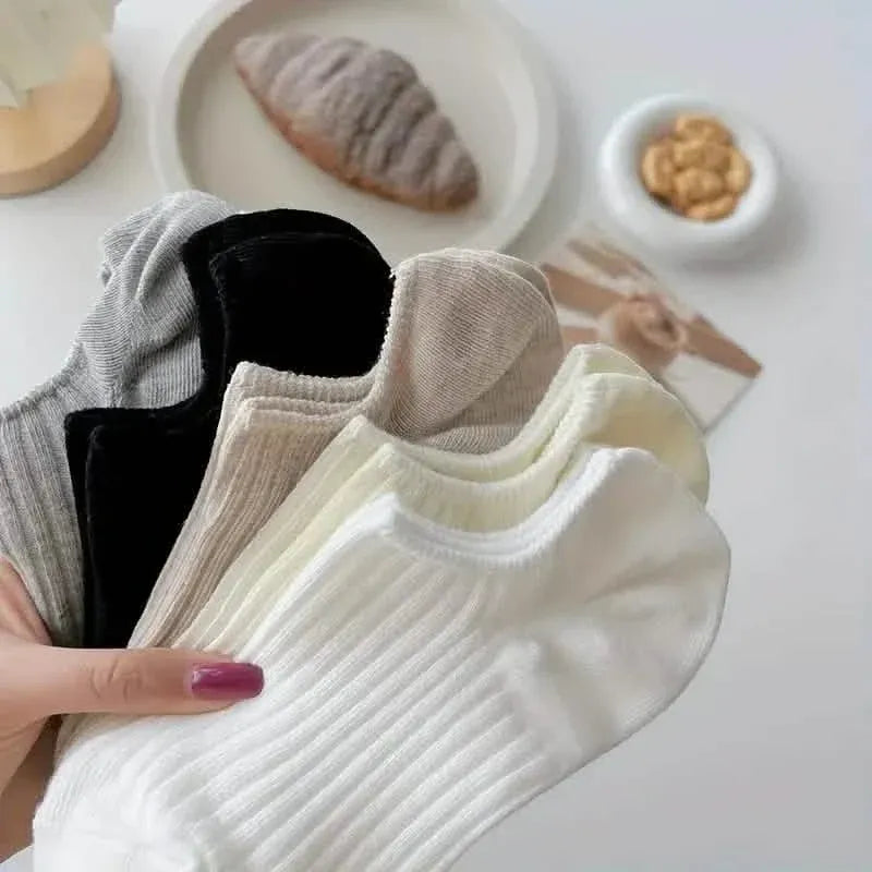 5-Pairs: Women's No-Show Socks, Elegant Solid Colors - A-1 Thread Vault