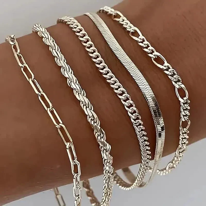 5-Piece: Elegant Multi-Layered Chain Bracelet Set - A-1 Thread Vault