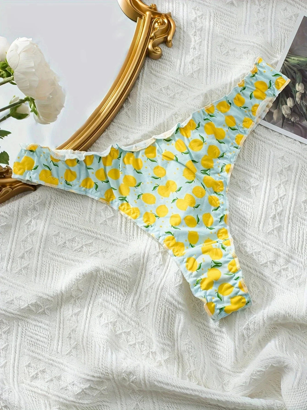 5-piece mixed fruit pattern pure cotton ruffled women's thong, wrinkled comfortable women's underwear - A-1 Thread Vault