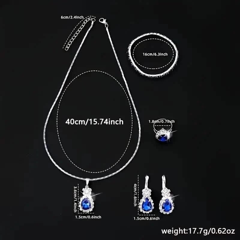 5-Piece Set: Stylish Jewelry Set for Women, Pair of Earrings, Necklace, Ring and Bracelet Adorned with Glass Accents - A-1 Thread Vault