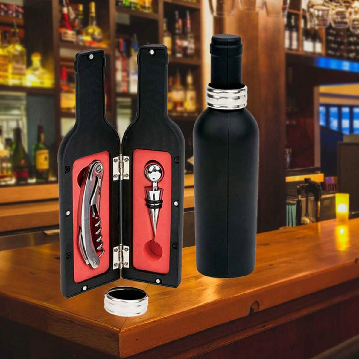5-Piece: Wine Opener Set with Bottle-Shaped Case - A-1 Thread Vault