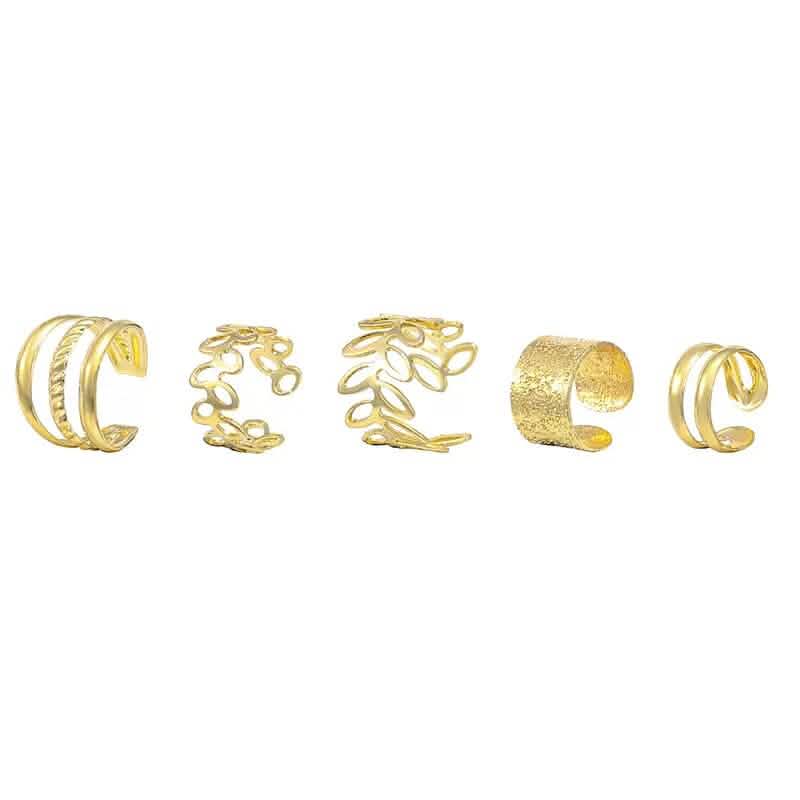 5-Pieces: Leaf Cutout Ear Clips - Gold or Silver - A-1 Thread Vault