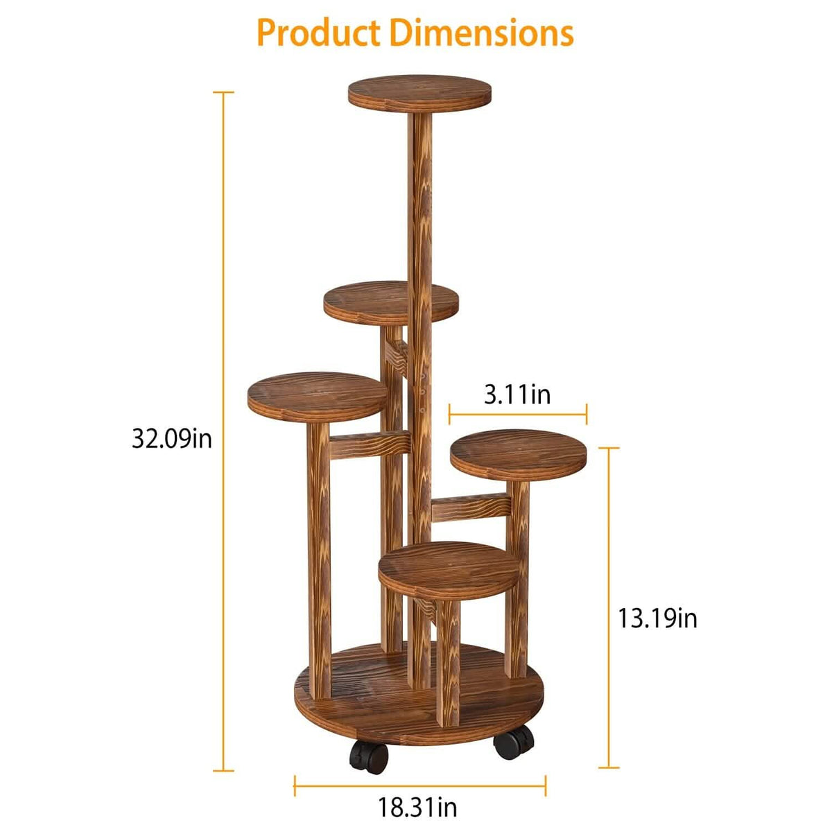 5-Tier Plant Stand with 4 Detachable Wheels Wooden Plant Pot Rolling Shelf - A-1 Thread Vault