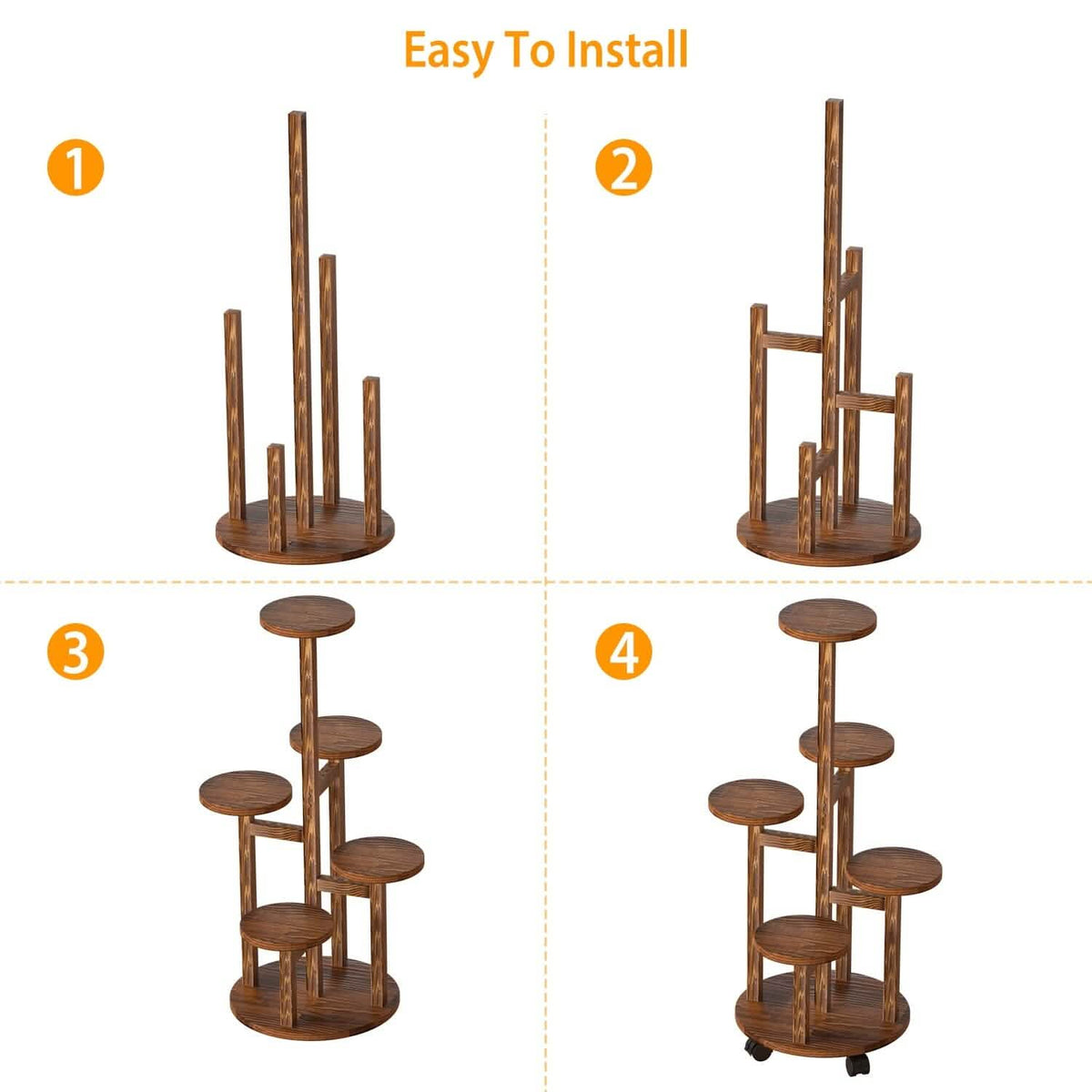 5-Tier Plant Stand with 4 Detachable Wheels Wooden Plant Pot Rolling Shelf - A-1 Thread Vault