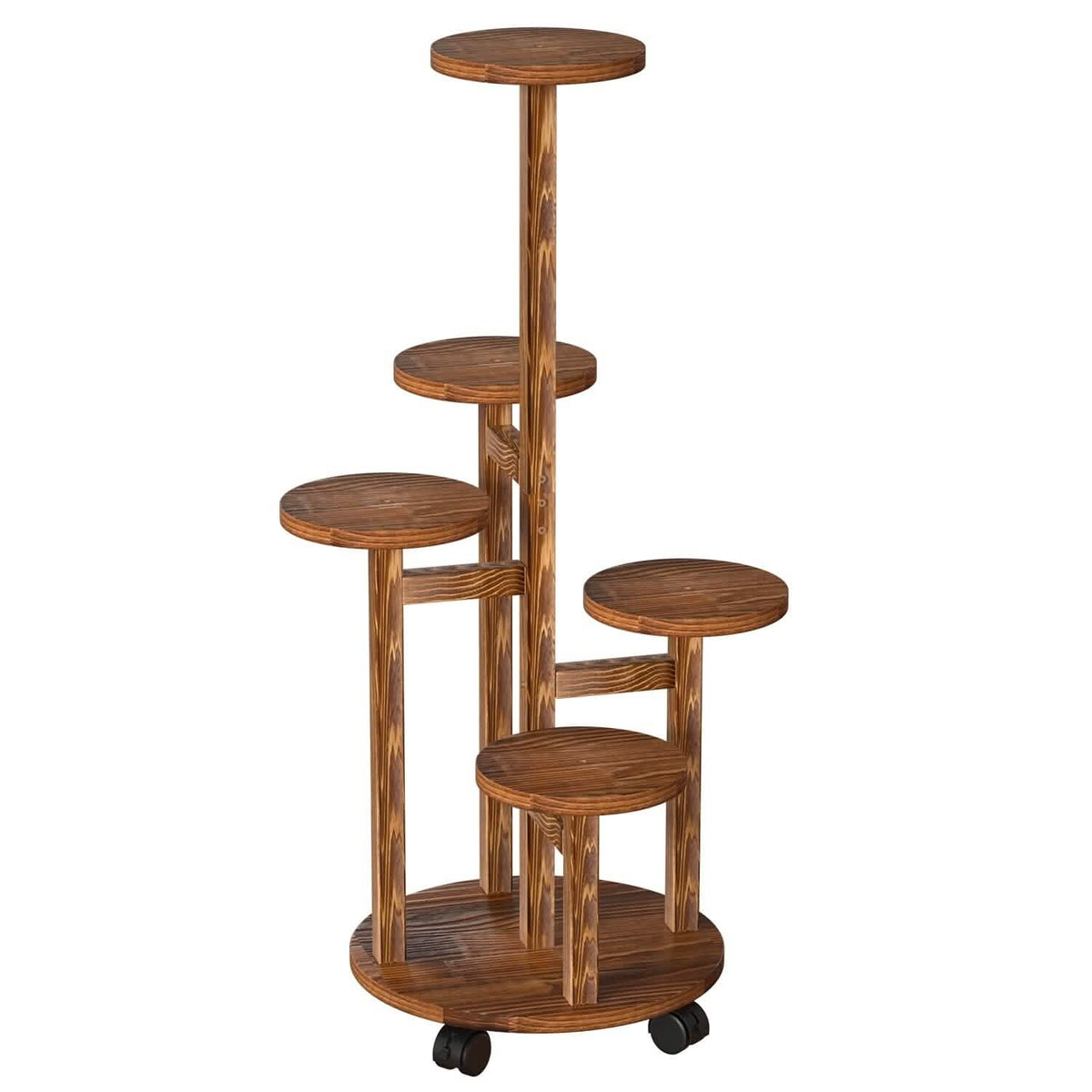5-Tier Plant Stand with 4 Detachable Wheels Wooden Plant Pot Rolling Shelf - A-1 Thread Vault