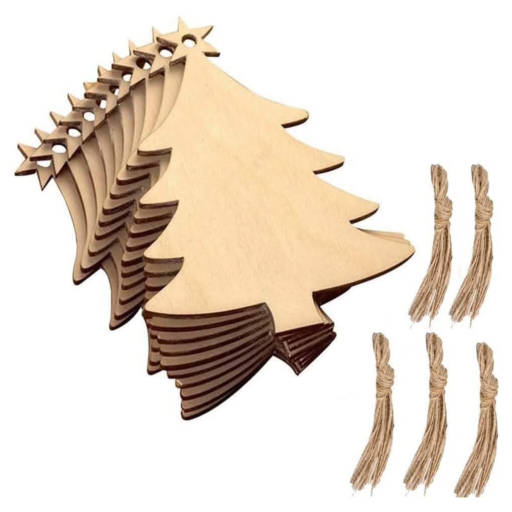 50-Pieces: Wooden Mini Christmas Tree Small Pendant - A-1 Thread Vault