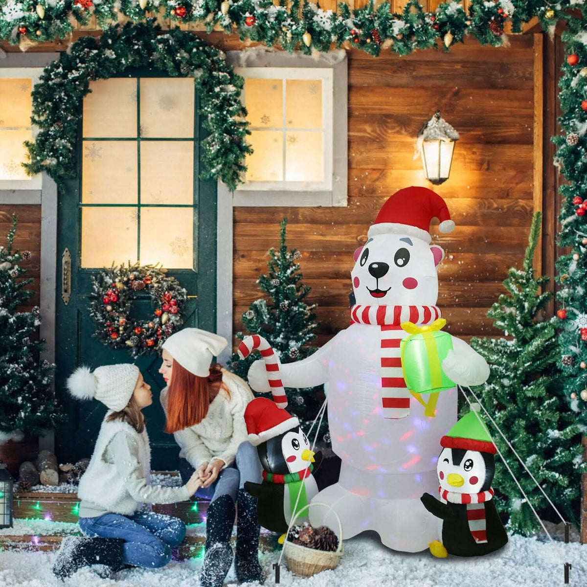 5.9Ft Christmas Inflatable Polar Bear and Penguin Blow Up Yard Outdoor Decoration with LED - A-1 Thread Vault