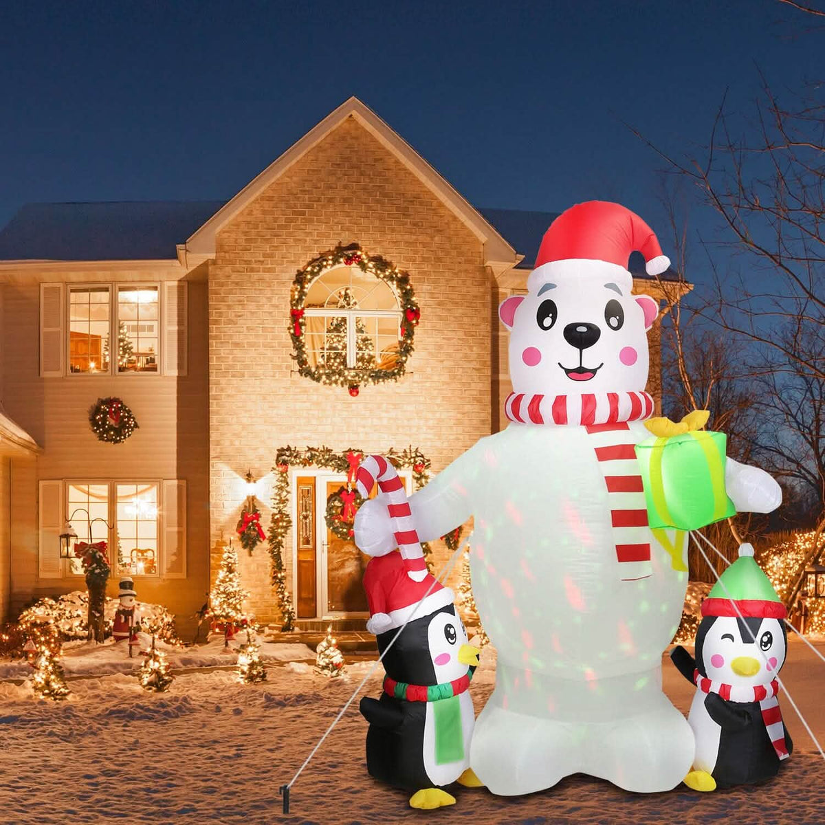 5.9Ft Christmas Inflatable Polar Bear and Penguin Blow Up Yard Outdoor Decoration with LED - A-1 Thread Vault