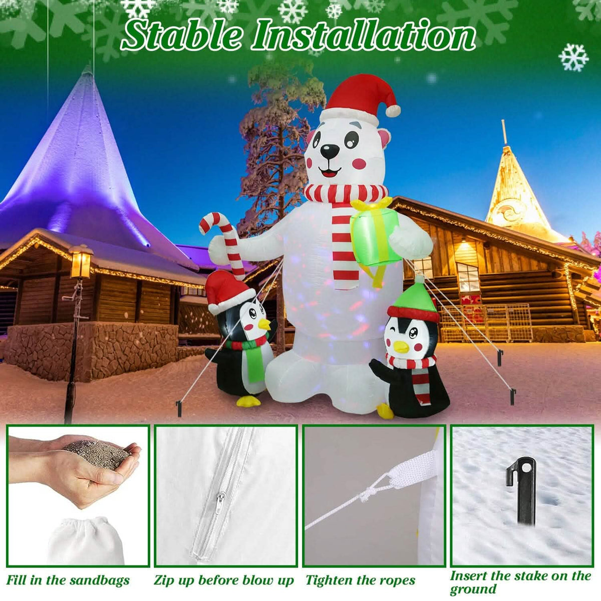 5.9Ft Christmas Inflatable Polar Bear and Penguin Blow Up Yard Outdoor Decoration with LED - A-1 Thread Vault