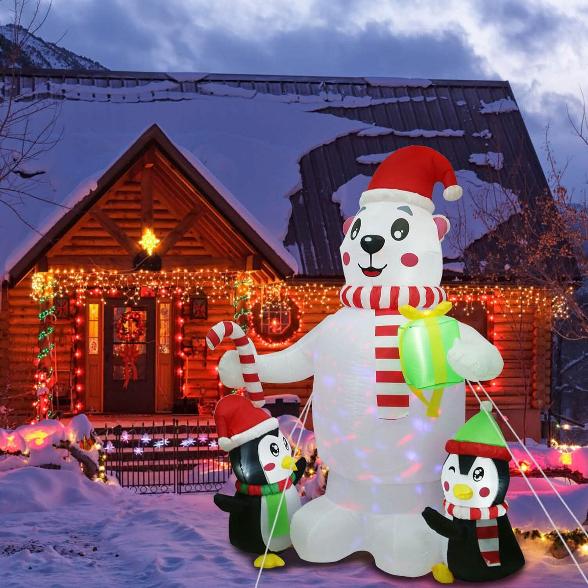 5.9Ft Christmas Inflatable Polar Bear and Penguin Blow Up Yard Outdoor Decoration with LED - A-1 Thread Vault