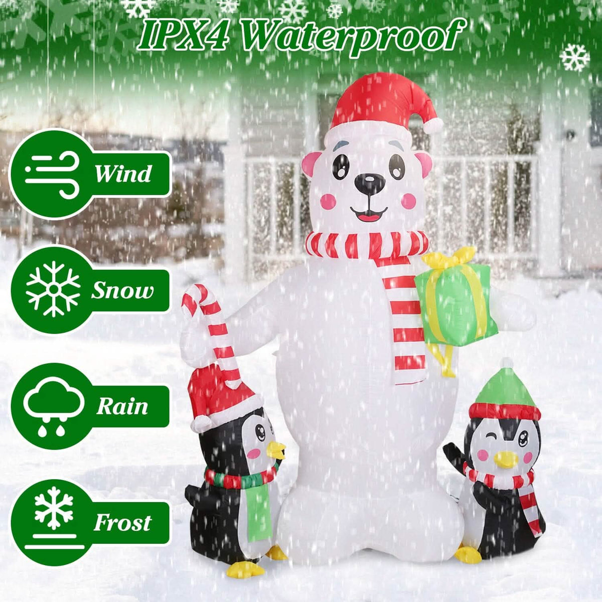 5.9Ft Christmas Inflatable Polar Bear and Penguin Blow Up Yard Outdoor Decoration with LED - A-1 Thread Vault