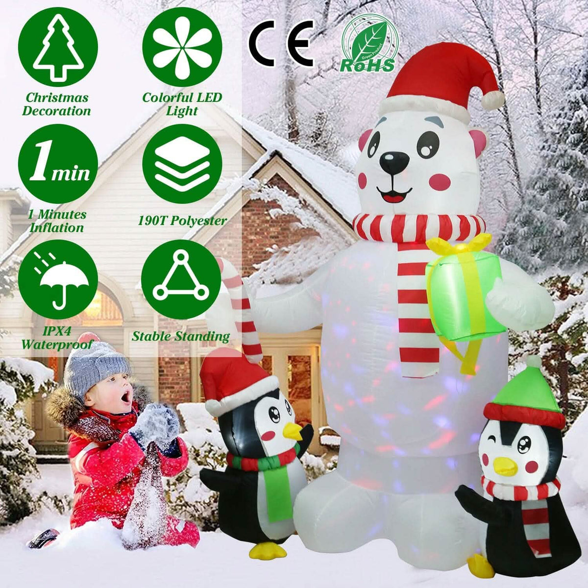 5.9Ft Christmas Inflatable Polar Bear and Penguin Blow Up Yard Outdoor Decoration with LED - A-1 Thread Vault