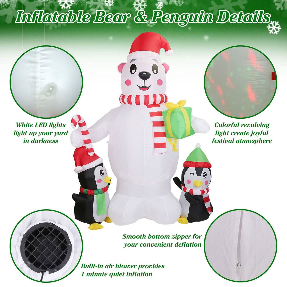 5.9Ft Christmas Inflatable Polar Bear and Penguin Blow Up Yard Outdoor Decoration with LED - A-1 Thread Vault