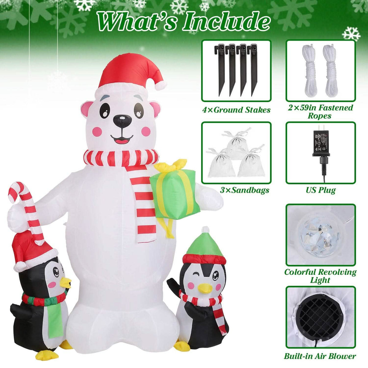 5.9Ft Christmas Inflatable Polar Bear and Penguin Blow Up Yard Outdoor Decoration with LED - A-1 Thread Vault