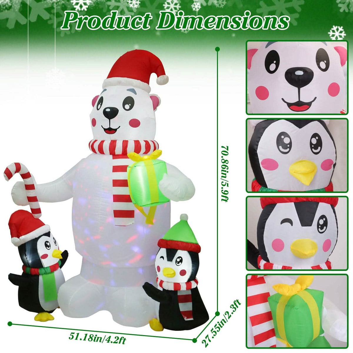 5.9Ft Christmas Inflatable Polar Bear and Penguin Blow Up Yard Outdoor Decoration with LED - A-1 Thread Vault