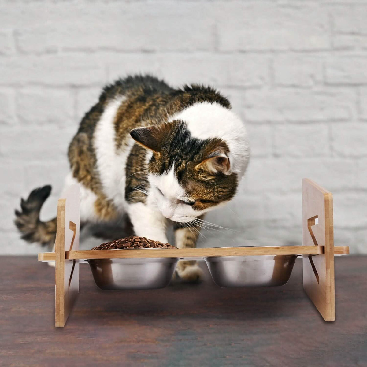 5°Tilt Bamboo Double Elevated Dog Bowls with 4 Adjustable Heights - A-1 Thread Vault