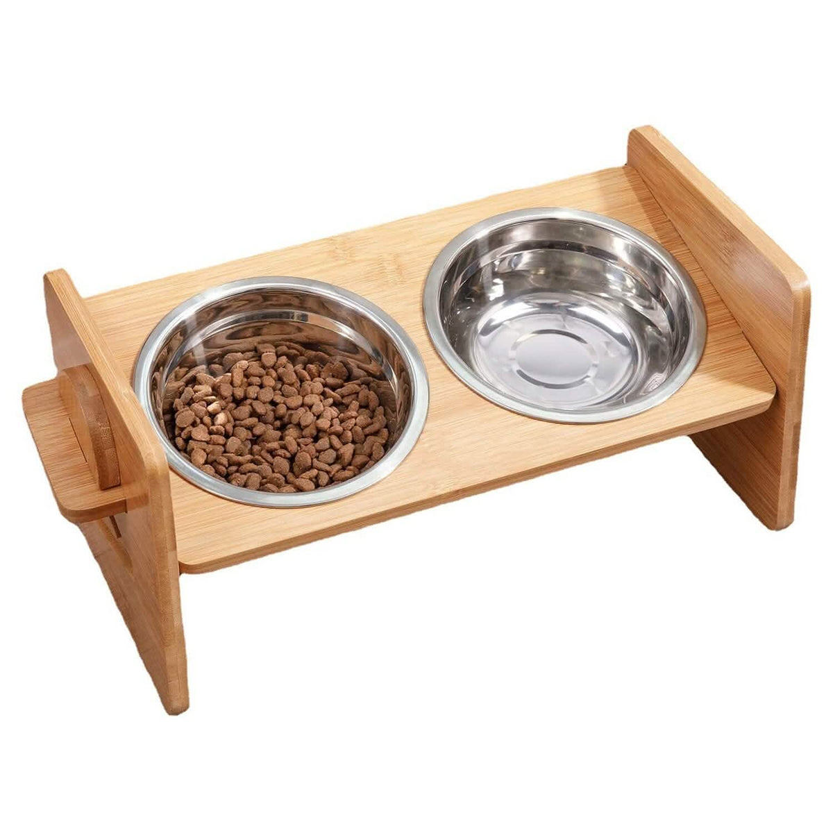 5°Tilt Bamboo Double Elevated Dog Bowls with 4 Adjustable Heights - A-1 Thread Vault