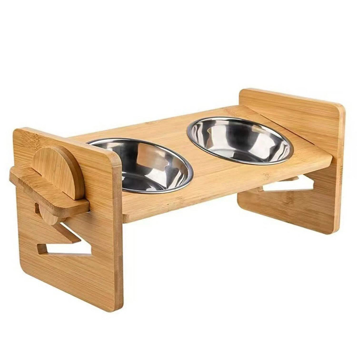 5°Tilt Bamboo Double Elevated Dog Bowls with 4 Adjustable Heights - A-1 Thread Vault
