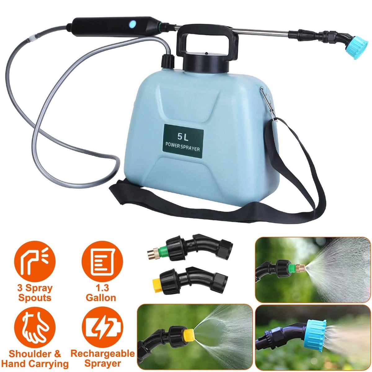 5L/1/3 Gallon Electric Plant Sprayer Telescopic Rechargeable with 3 Spray Sprouts - A-1 Thread Vault