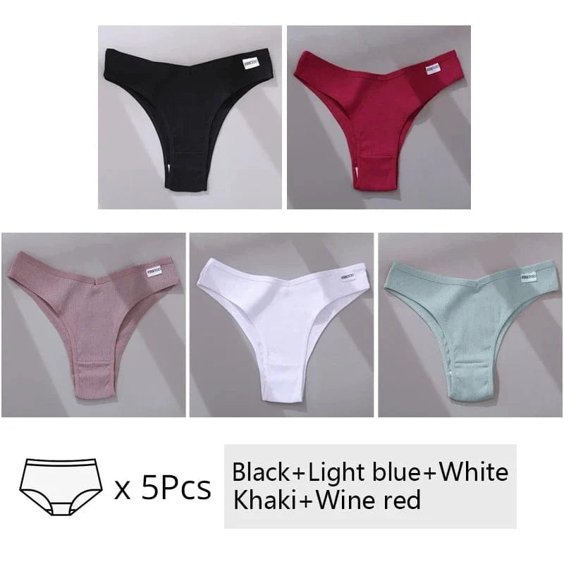 5Pcs/Set Women Cotton Brazilian Panties V Waist Female Underwear Comfortable Underwear Low Rise T-Back Bikini Girls Lingerie New - A-1 Thread Vault