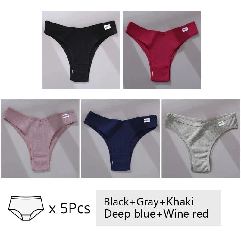5Pcs/Set Women Cotton Brazilian Panties V Waist Female Underwear Comfortable Underwear Low Rise T-Back Bikini Girls Lingerie New - A-1 Thread Vault