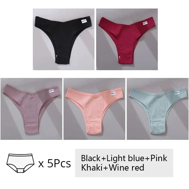 5Pcs/Set Women Cotton Brazilian Panties V Waist Female Underwear Comfortable Underwear Low Rise T-Back Bikini Girls Lingerie New - A-1 Thread Vault