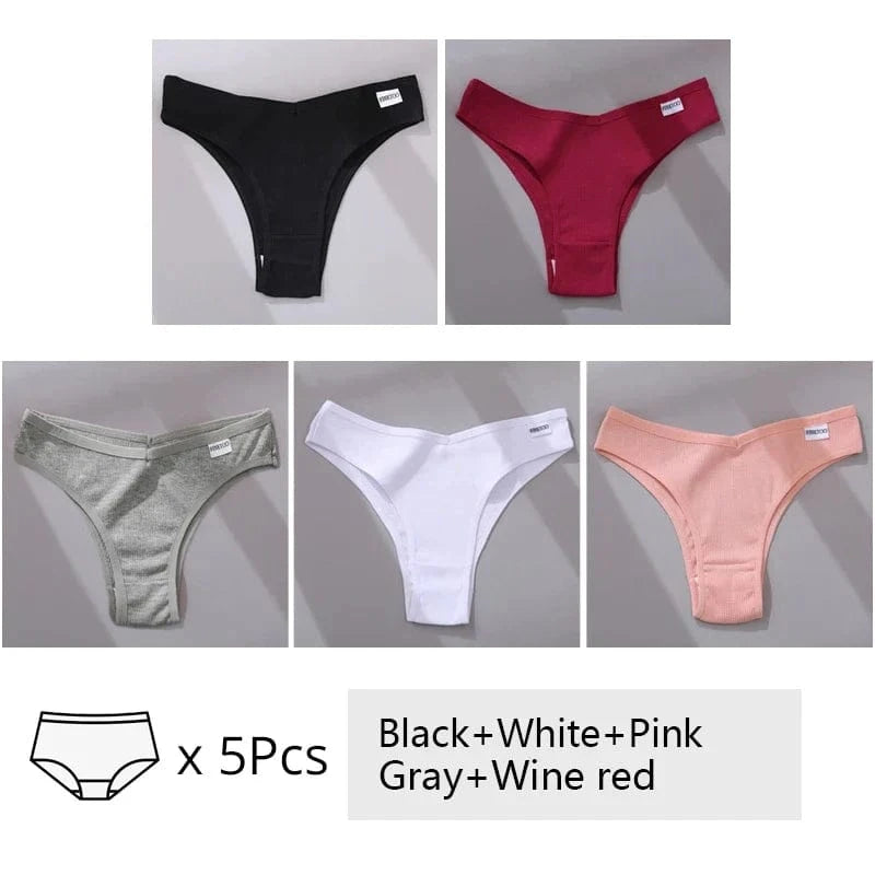 5Pcs/Set Women Cotton Brazilian Panties V Waist Female Underwear Comfortable Underwear Low Rise T-Back Bikini Girls Lingerie New - A-1 Thread Vault