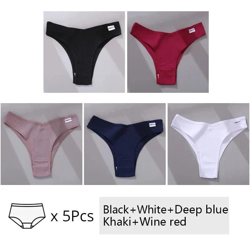 5Pcs/Set Women Cotton Brazilian Panties V Waist Female Underwear Comfortable Underwear Low Rise T-Back Bikini Girls Lingerie New - A-1 Thread Vault