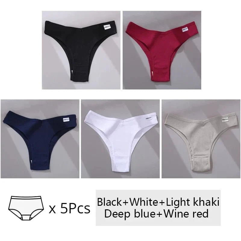 5Pcs/Set Women Cotton Brazilian Panties V Waist Female Underwear Comfortable Underwear Low Rise T-Back Bikini Girls Lingerie New - A-1 Thread Vault