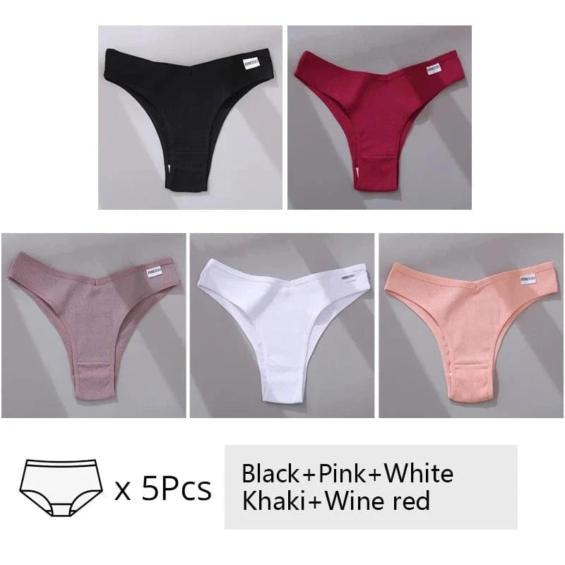 5Pcs/Set Women Cotton Brazilian Panties V Waist Female Underwear Comfortable Underwear Low Rise T-Back Bikini Girls Lingerie New - A-1 Thread Vault