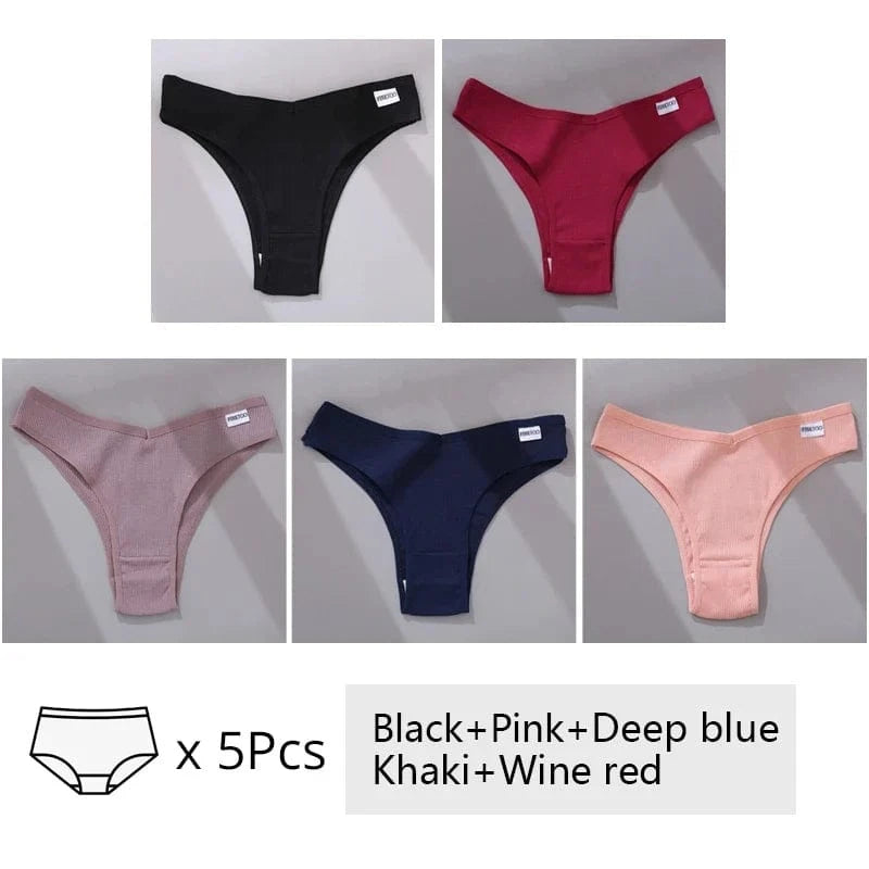 5Pcs/Set Women Cotton Brazilian Panties V Waist Female Underwear Comfortable Underwear Low Rise T-Back Bikini Girls Lingerie New - A-1 Thread Vault