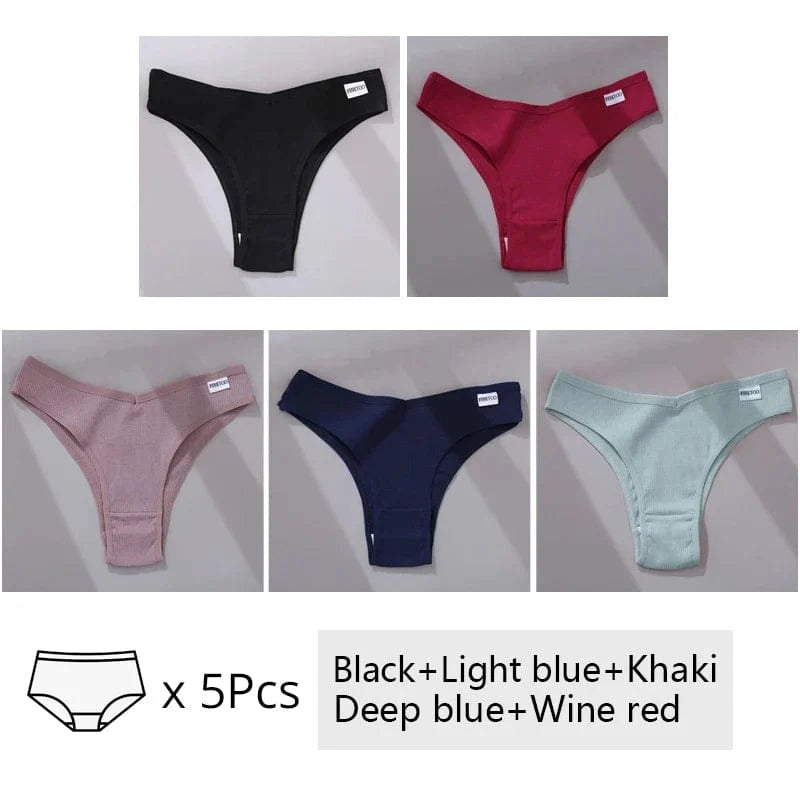 5Pcs/Set Women Cotton Brazilian Panties V Waist Female Underwear Comfortable Underwear Low Rise T-Back Bikini Girls Lingerie New - A-1 Thread Vault