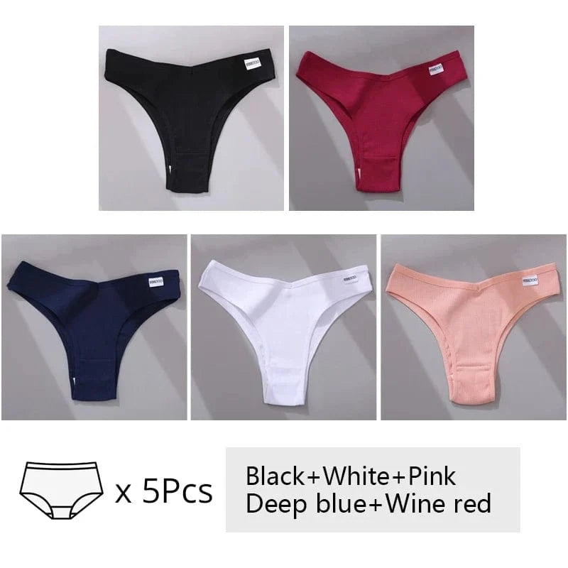 5Pcs/Set Women Cotton Brazilian Panties V Waist Female Underwear Comfortable Underwear Low Rise T-Back Bikini Girls Lingerie New - A-1 Thread Vault