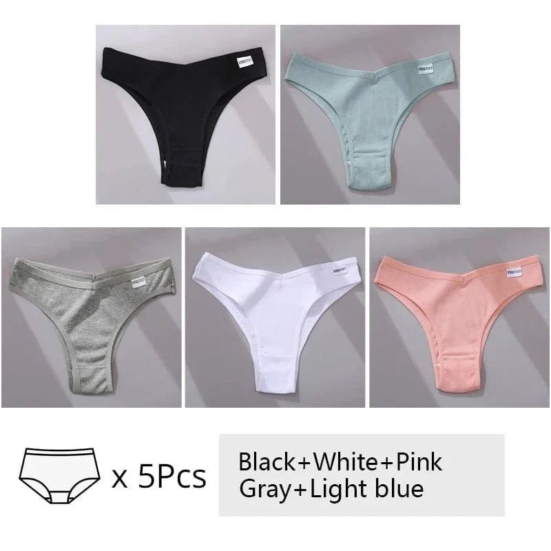5Pcs/Set Women Cotton Brazilian Panties V Waist Female Underwear Comfortable Underwear Low Rise T-Back Bikini Girls Lingerie New - A-1 Thread Vault