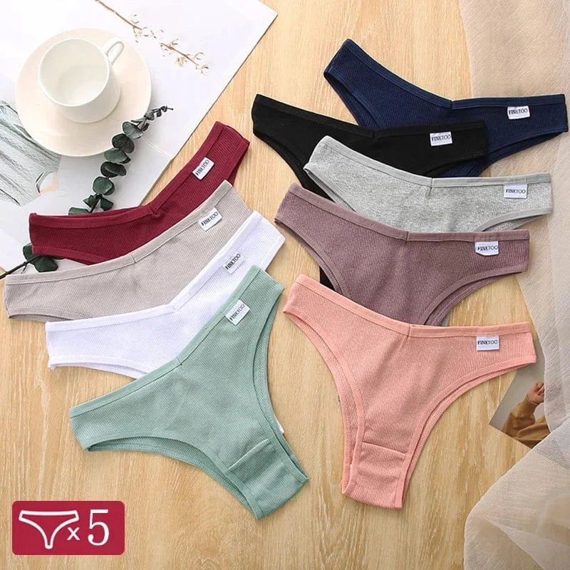 5Pcs/Set Women Cotton Brazilian Panties V Waist Female Underwear Comfortable Underwear Low Rise T-Back Bikini Girls Lingerie New - A-1 Thread Vault