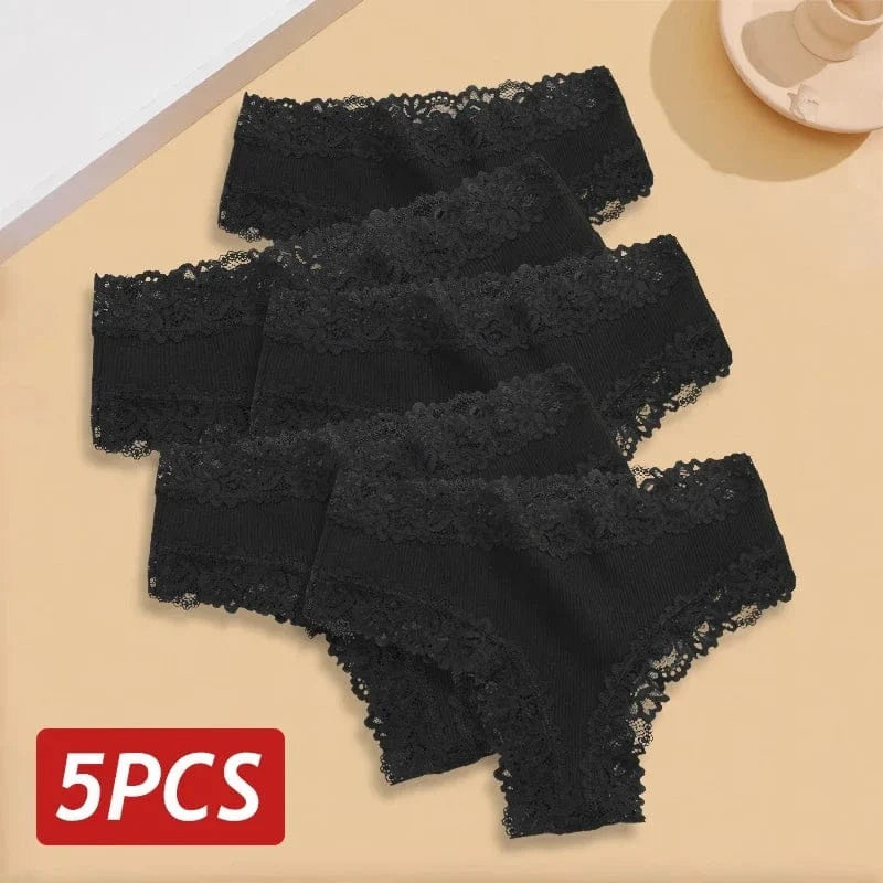 5PCS/Set Women Lace Seamless Cotton Panties Sexy Brazilian Pants Ribbed Breathable Girls Underwear Soft Plus Size Lingerie S-XL - A-1 Thread Vault